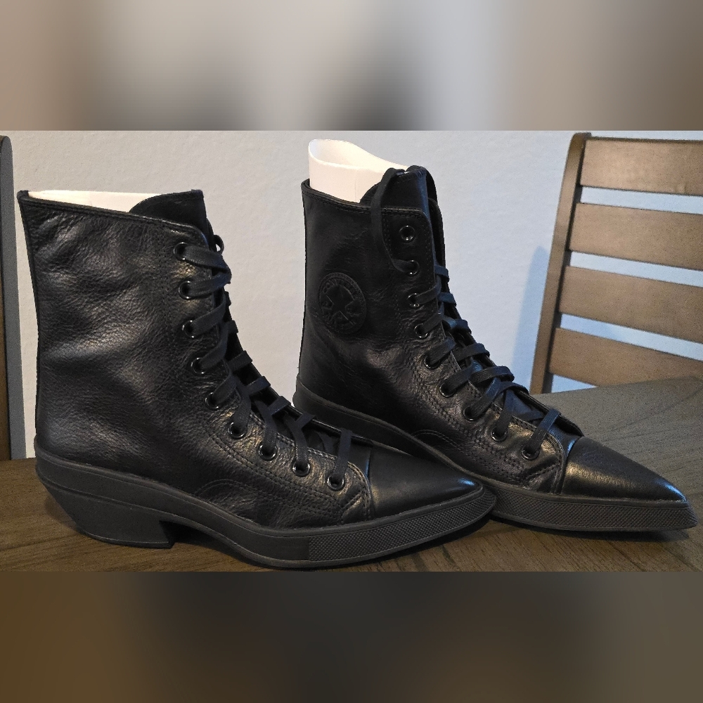 Converse Black Lace-Up Women's Leather Ankle Boots // Chuck 70 De Luxe Pointed - Picture 2 of 3